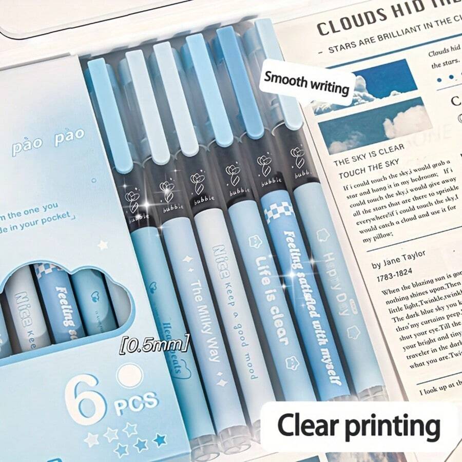 6pcs/Set Fresh INS Style Sea Salt Bubble Neutral Pens, High-Quality 0.5mm Black Ink Liquid Ink Pens, Office Supplies