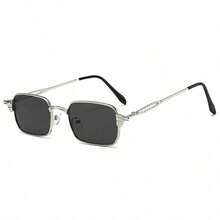 1 par de gafas decorativas cuadradas de metal para hombres - Plateado - Ver 1