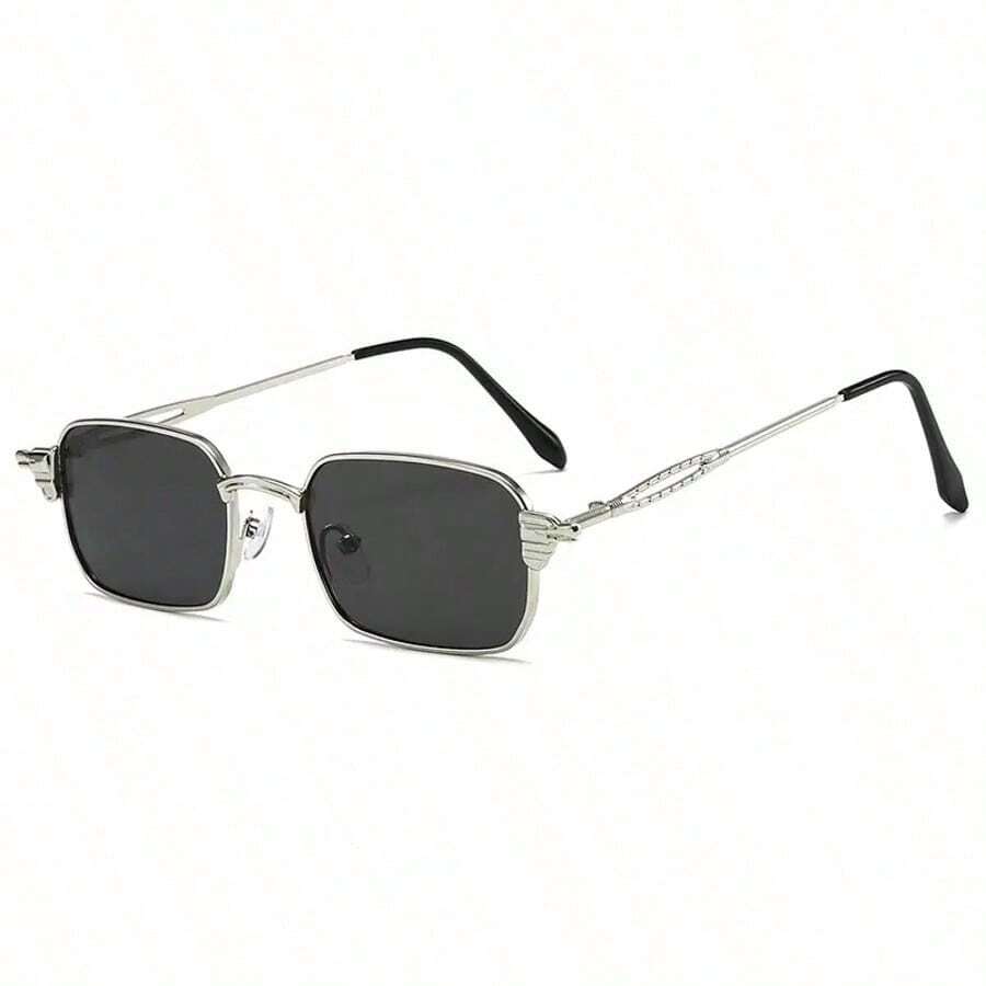 1 par de gafas decorativas cuadradas de metal para hombres - Plateado - Ver 1