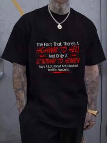 There Really Is A Highway That Leads To Hell... Printed T-Shirt, Casual Crew Neck Short-Sleeved T-Shirt, Comfortable And Breathable T-Shirt. - Black - View 1