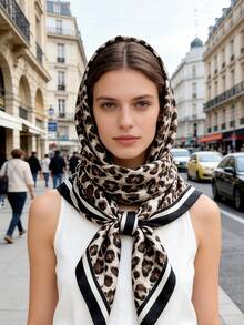 90cm Bohemian Style Women's Leopard Print Scarf, Casual Sun Protection Headscarf/Neck Scarf, Suitable For Nighttime Wrap, Sleeping And Daily Wear, Can Be Used As Scarf, Headband, Headpiece Or Dress Accessory - Multicolor - View 8
