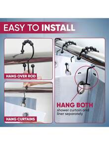 1/12pcs Stainless Steel Double Sliding Shower Curtain Hooks With Ball Bearing - Suitable For Bathroom Curtain Rods, Kitchen Organizer Hooks, Window Curtains, Shower Curtain Rings, Rust-Resistant Metal Double Sliding Shower Hooks - Multicolor - View 8