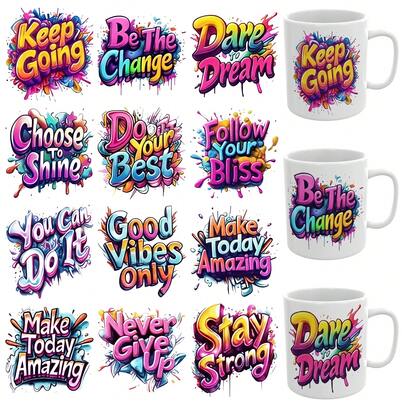  XRTHGS 12PCS/SET UV DTF Cup Wraps Style Self-Adhesive Sticker For Coffee Cups, Water Bottles, Home Decor, Laptops And Refrigerator DIY Crafts(Mug Not Included)
