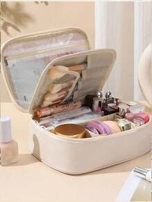 1个多功能化妆包，夏季旅行化妆品收纳包，防水洗漱包，大容量化妆刷收纳包，方便携带的护肤品、化妆品、化妆刷、粉饼、口红等物品，适合海滩、学校、浴室、节日、情人节、圣诞节、母亲节等场合，是送给母亲、家人、朋友的理想礼物，也是夏季必备单品。化妆包、化妆袋、旅行必备品、大容量化妆包、圣诞礼物、旅行、女士旅行必备礼物、手拿包/小手提包、化妆品收纳包、刷子收纳包、迷你收纳包、大容量收纳包、女士礼物、圣诞礼物、女士礼物创意、化妆袋、旅行必备品 - 彩色 - 查看 15