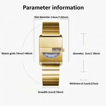 男士奢华方形表壳石英表，蝴蝶扣表带，简约小表盘 - 均碼 - 查看 2