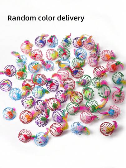 1pc Random Color Caged Mouse Cat Toy, Self-Entertainment Ball, Cat Teaser Wand, Chew-Resistant Small Mouse Toy