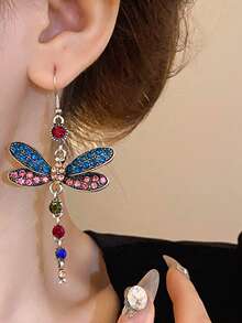 1 Đôi bông tai tua rua hình chuồn chuồn nhiều màu sắc đính đá lấp lánh, thiết kế thời trang và thanh lịch, bông tai thường ngày duyên dáng, phụ kiện không thể thiếu cho kỳ nghỉ của phụ nữ, phù hợp để đeo hàng ngày, dự tiệc, du lịch, lựa chọn quà tặng hoàn hảo. - Nhiều màu - Xem 5