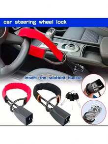 1pc Universal Car Steering Wheel Lock - Seatbelt Buckle Anti-Theft Lock, Comes With 3 Keys, Heavy Duty Safety Tool For Truck/SUV/Van/RV Drivers - Multicolor - View 1