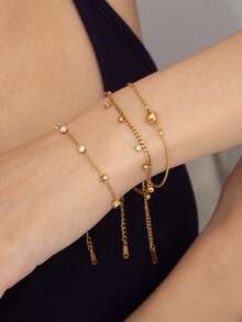 1 Piece Set Of Exquisite Gold Bead Bracelet, Simple And Shiny Zirconia Jewelry, Suitable For Women's Daily Wear, Parties, Gatherings And Other Occasions - Gold - View 3