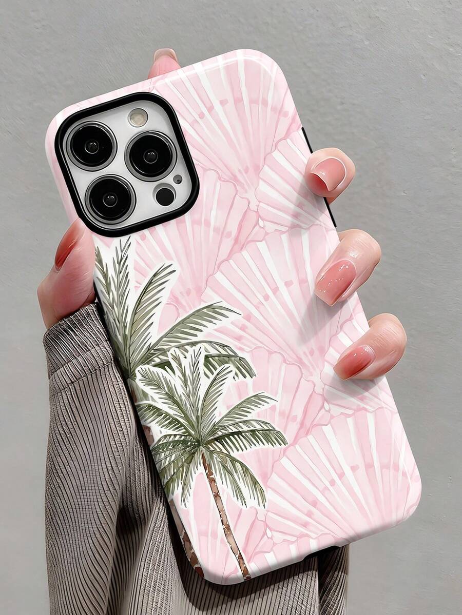 1 chiếc ốp lưng điện thoại cứng 2 trong 1 bóng bẩy, màu sắc rực rỡ, họa tiết cây cọ tối giản, phong cách kỳ nghỉ nhiệt đới, tương thích với Samsung 11/12/13/14/15/16/17 Pro Max, phiên bản quốc tế, không phải phiên bản nội địa. - Nhiều màu - Xem 1