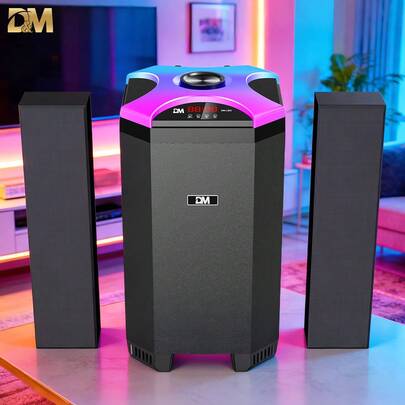 D&M Bocinas de bluetooth grandes,altavoces de cine en casa de 2.1 canales de alta potencia, bocina inteligente, calidad de sonido estéreo Hi-Fi, 2 altavoces + 1 subwoofer, incluye mando a distancia, Luces LED de colores, efectos de reverberación ajustables, agudos, graves y volumen del micrófono, capacidad de reproducción de tarjetas USB, función de radio FM conmutable, entrada AUX. Ideal para fiestas de cumpleaños, bodas, reuniones familiares, Navidad, Nochebuena, celebraciones de Año Nuevo y ocasiones festivas. Adecuado para ver la televisión y películas, karaoke, escuchar música, partidos de fútbol y mucho más. DM-L802