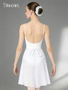 DonsGirl 1件女士中长雪纺裹身裙，纯色，适合芭蕾舞表演，白色春季款 - 白色 - 查看 12