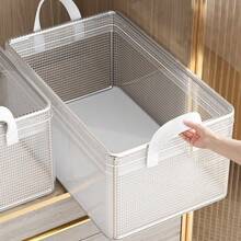 1 hộp đựng đồ bằng nhựa có khung thép và tay cầm gia cố, hộp đựng đồ trong suốt có thể xếp chồng lên nhau, thích hợp để đựng quần áo, sách vở, đồ dùng gia đình và ký túc xá, dung tích lớn, bền - trắng - Xem 7