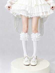 1 双多层蕾丝蝴蝶结腿套，日式芭蕾舞风格，甜美百搭，适合芭蕾舞全能训练、芭蕾舞主题下午茶、圣诞派对、复活节服装、五一音乐节、七夕约会、通勤、与朋友购物、日本商店参观、街拍、毕业照等多种场合。 - 彩色 - 查看 4