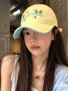 1 buah Topi Baseball Wanita Gaya Korea Motif Bunga Kuning dengan Pinggiran Lebar dan Mahkota Dalam, Minimalis, Enerjik, Imut, Serbaguna, Gaya Kampus untuk Musim Semi/Panas, Cocok untuk Wanita dengan Lingkar Kepala Besar, Memiliki Lubang untuk Kuncir Rambut, Cocok untuk Bepergian, Check-in, dan Pemotretan - MultiWarna - View 2