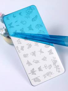 1pc Butterfly Nail Art Stamping Plate, Spring Summer Butterfly Elegant Pattern Design Y2K Style Printing Template Nail Art Accessory Tool, DIY Manicure Salon, Nail Supply - Silver - View 7