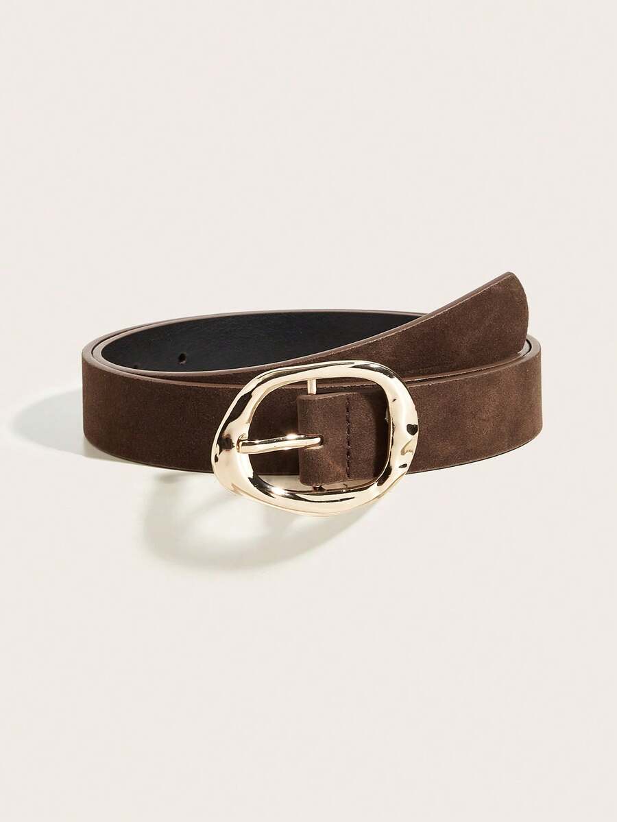 1条女士休闲商务复古Y2K腰带，西部风格腰带，女士腰带，波西米亚风腰带，简约休闲PU金色几何不对称扣多环棕色绒面腰带，适合派对、音乐节、日常通勤、节日礼物 - J - 查看 1