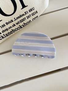 1pc Korean Style Blue & Coffee Striped Acrylic Hair Claw Clip, Retro Elegant Hair Accessory For Bun, Ponytail, Versatile Hair Clip, Fashionable Hair Claw Clip For Winter Women Hair Accessories - 淺藍色 - 查看 6