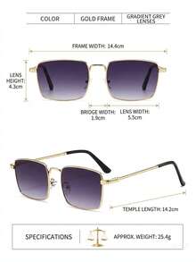 1副金色方形渐变眼镜，螺纹金属镜腿，奢华时尚复古港式风格，适合日常佩戴、商务出行、通勤、摄影等各种场合，四季皆宜，男士时尚眼镜 - 彩色 - 查看 4