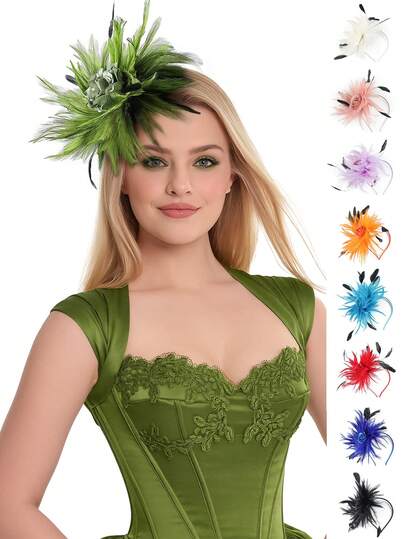 1pc Fascinators Hair Accessories Women's Costume Tea Party Hat Kentucky Derby Loop Feather Fancy Hats Wedding Church Fascinator Headband And Clip Brooch