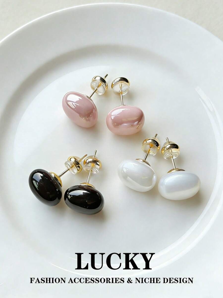 3 Pairs Minimalist Cute Fashion Versatile Square Faux Pearl Stud Earrings Set, Suitable For Teenage Girls Daily And Festival Wear - Square Imitation Pearl - View 1