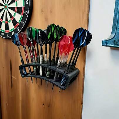 21孔飞镖收纳架和飞镖架，大容量飞镖收纳盒，可存放飞镖及配件，节省空间，壁挂式/桌面两用飞镖展示架，坚固耐用，适用于家庭、游戏室、酒吧、酒馆和飞镖俱乐部，实用的飞镖收纳工具，方便整齐整理（不含飞镖）