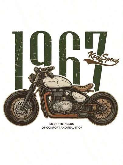 1pc/2pcs/3pcs Vintage Motorcycle 1967 Heat Transfer Stickers, Suitable For DIY T-Shirts, Jeans, Pillows, Backpacks, Hats And Sofa Covers, Waterproof, Fade-Resistant, Durable Plastic Stickers, Fun Pattern, Fabric Decor, Clothing Embellishment, Crafts Hobby
