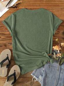 2026 Summer Clothes2026 SUMMER TopWomen Floral Print Crew Neck Loose Casual T-Shirt, Short SleeveLoose And ComfortableshirtLoose And Comfortablesummer Tops - 橄欖綠 - 查看 2