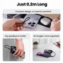 防缠绕 20cm 短款 USB-C 数据线 240W Type-C 转 Type-C 快充 磁吸编织线 兼容 15 16 17 妇女节礼物 生日 周年纪念日 - 黑色 20厘米 - 查看 3