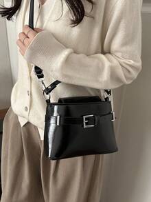 New Fashion Metal Decor Handbag Shoulder Bucket Bag, Suitable For Parties, Outings, Vacations, Shopping And Daily Use, Can Store Coins, Phones, Also Suitable As A Work Bag For White-Collar, College Students And Office Workers, Elegant Ladies Bag - Black - View 3