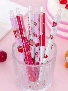 Random Cute Sweet Strawberry Click Gel Pen Black Student Prize Gift 4pcs Back To School - One Size - View 9