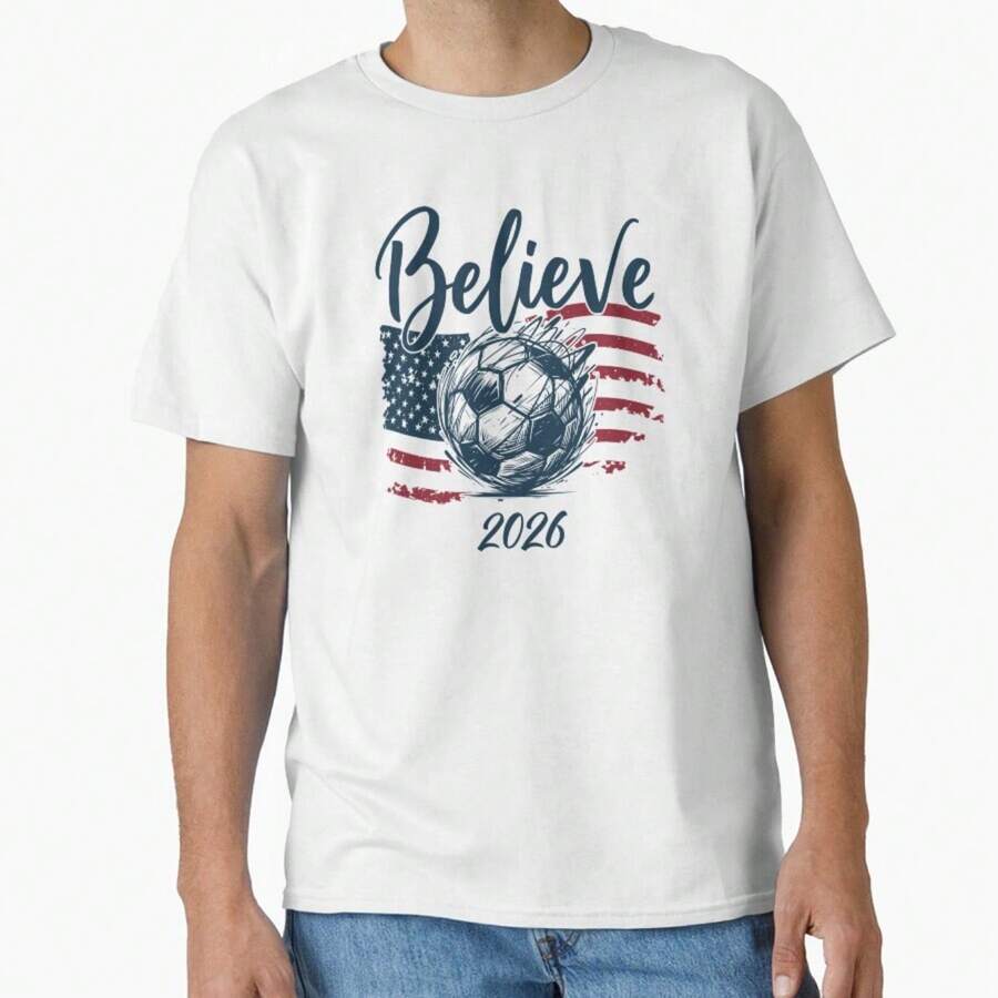 Believe USA Flag Soccer 2026 Distressed Patriotic Classic T-Shirt - White - View 1
