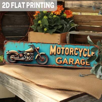 1 pieza Letrero de metal vintage de 2D de motocicleta de garaje - Decoración de pared con tema de bicicleta de campo, arte de metal duradero de 9.98X39.98cm, adecuado para cueva de hombres, bar, taller - Montaje en pared fácil, sin electricidad requerida, decoración de motocicleta, decoración de taller