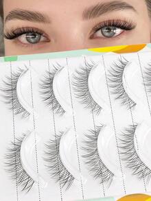 5 Pairs Transparent Stem Natural Long & Slim Crossing False Eyelashes - Black - View 2