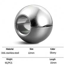 1pc 12mm (1/2 Inch) Round Ball Ear Plugs, Suitable For Stretched Earlobes, 316L Stainless Steel Material, Unisex Punk Style Piercing Jewelry - 1455 - View 13