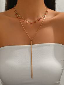 2件套可爱樱桃流苏项链，时尚百搭Y字形金色长项链，适合日常佩戴和派对/音乐节，链长可调节 - 彩色 - 查看 1