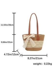 1pc Fashion Straw Woven Tote Bag, Large Capacity Beach Travel Handbag, Commuter Shoulder Bag With Scarf Bow Detail, Suitable For Elegant Ladies Casual, Beach Trip, Daily Matching - Multicolor - View 15