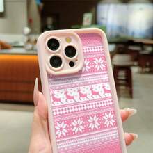 Pink Deer Floral Pattern TPU Shockproof Phone Case, Suitable As Birthday And Christmas Gift For Couples, Girlfriends, Daughters, Teenagers - Pink - View 4