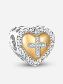 1pc Fashion Heart Angel Cross Rose Beaded Pendant, Suitable For Women Bracelet DIY Jewelry - Silver - View 12