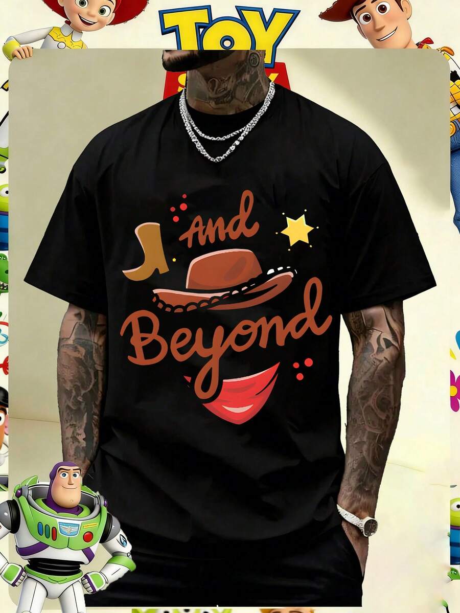 Disney Official Licensed Toy Story Woody And Beyond Print 220g Cotton Crew Neck Unisex Tee - 黑色 - 查看 1