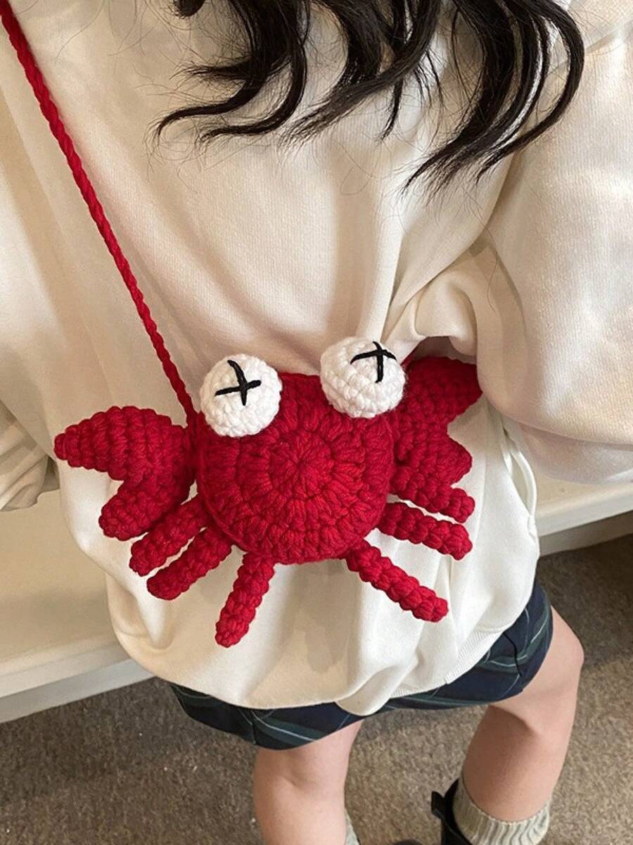 Versatile Casual Hand-Woven Women's Backpack In Crab Style, Suitable For Parties, Weddings, And Daily Wear, Comes With A Small Gift - 紅色螃蟹 - 查看 1