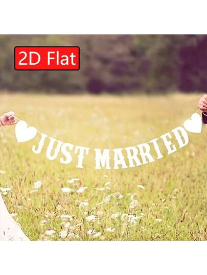 1件装 2D 白色“新婚快乐”字母婚礼横幅，婚礼横幅装饰 - 纸质横幅，适用于婚礼庆典，无需用电，无羽毛，适合所有季节活动