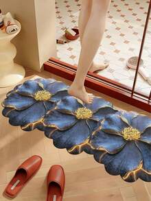 1pc Blue Floral Pattern Area Rug, Living Room Carpet, Rug, Living Room Area Carpet, Small Area Rug, Mat, Home Decor, Large Living Room Carpet, Round Carpet, Living Room Home Decor, Room Decor, Washable Carpet - Multicolor - View 4