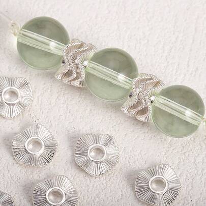 50pcs Silver Tone Alloy Wavy Stripe Spacer Beads, Baroque Style Spacer Pads Suitable For DIY Jewelry Making Necklace Bracelet