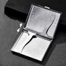 20个装复古花卉雕刻幸运阿拉伯纹样金属翻盖香烟盒，男士商务香烟盒 - 銀色 - 查看 4