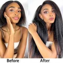 13x6 Lace Front Yaki Straight Wig HD Transparent Kinkly Straight Lace Frontal Closure Human Hair Wigs Glueless Wig Pre Plucked With Baby Hair - Natural Black - View 3