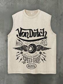 WANHE Men's Vintage Washed Tank Top, Gender-Neutral Design – Ideal For Valentine's Day Gifting And Outfits, As Well As St. Patrick's Day, Summer Wear, Spring & Summer Styling, Back-To-School Season And SXSW Music & Arts Festival. A Premium Gifting Choice For Men. "Built For Speed" Motorcycle Graphic Top, Classic Street Style, Casual Summer Essential, Designed Exclusively For Car Enthusiasts And Biker Culture Fans - Apricot - View 1