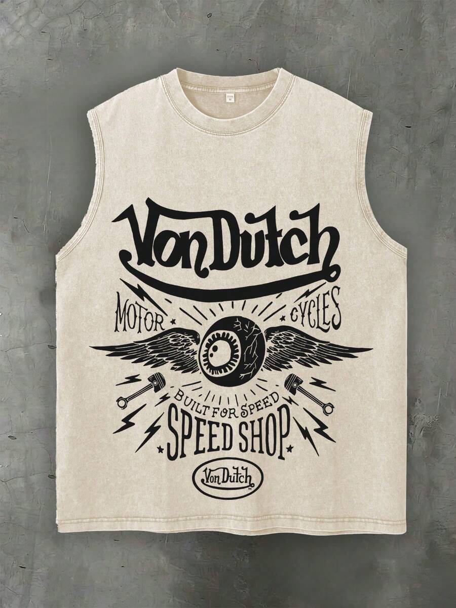 WANHE Men's Vintage Washed Tank Top, Gender-Neutral Design – Ideal For Valentine's Day Gifting And Outfits, As Well As St. Patrick's Day, Summer Wear, Spring & Summer Styling, Back-To-School Season And SXSW Music & Arts Festival. A Premium Gifting Choice For Men. "Built For Speed" Motorcycle Graphic Top, Classic Street Style, Casual Summer Essential, Designed Exclusively For Car Enthusiasts And Biker Culture Fans - Apricot - View 1