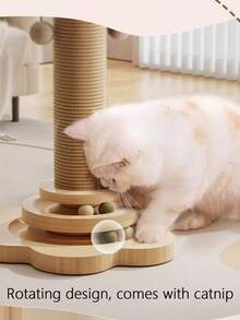 1pc/2pcs Cat Scratching Post/Climbing Tower With Elevated Design, Featuring Durable Anti-Scratch Sisal Rope Pads. Includes Built-In Cat Teaser Wand And Cat, Perfectly Satisfying Cats' Self-Grooming, Scratching And Entertainment Needs. An Excellent Gift For Kittens. Cat Scratching Post, Cat Supplies, Cat Toys - Khaki - View 6