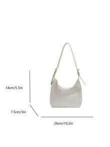 1pc Minimalist Design PU Solid Color Fashionable Versatile Soft Shoulder Bag, Mini Underarm Bag Handbag For Women - White - View 2